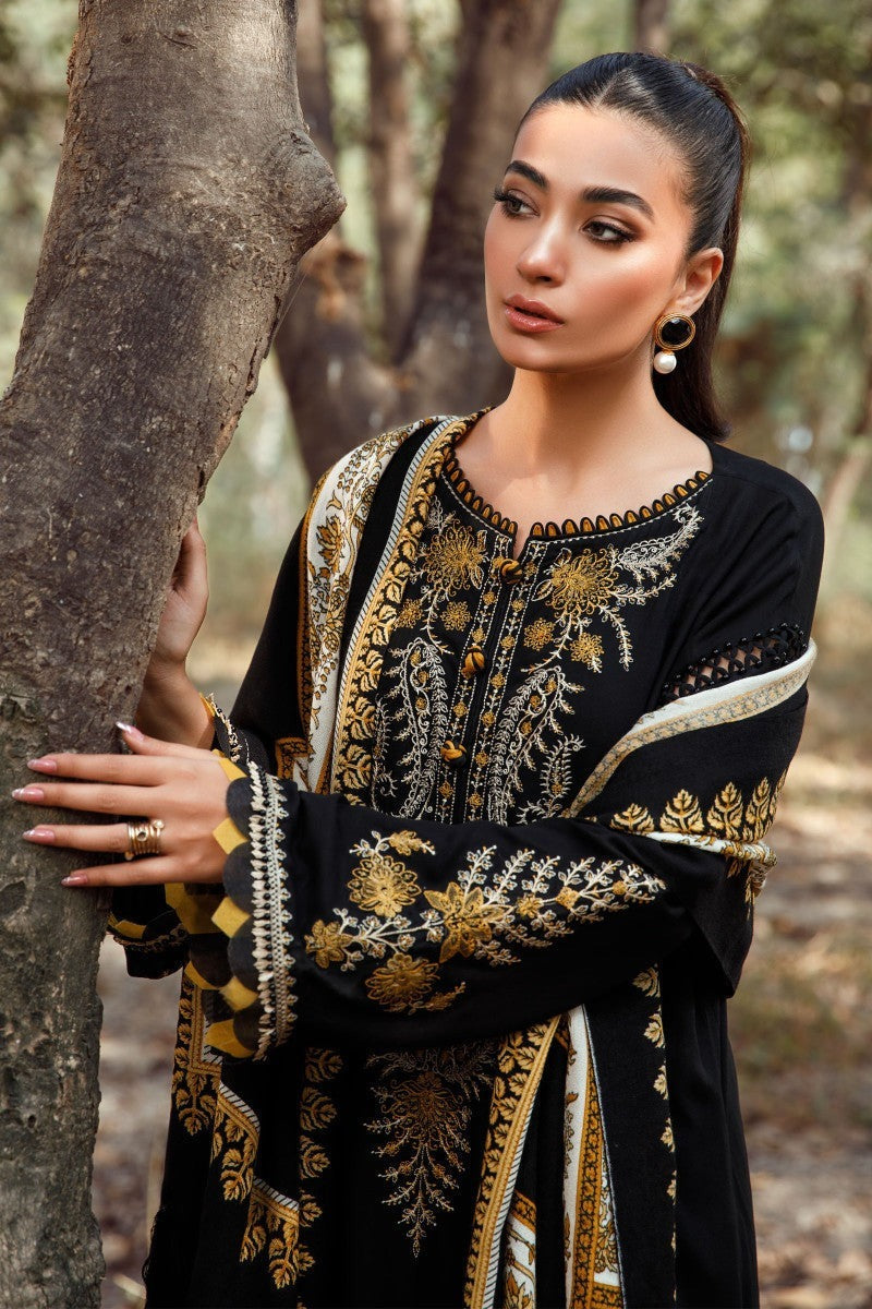 QN816 WINTER 3PC Dhannak Embroidered suit with Printed Shawll - Qirat Noman