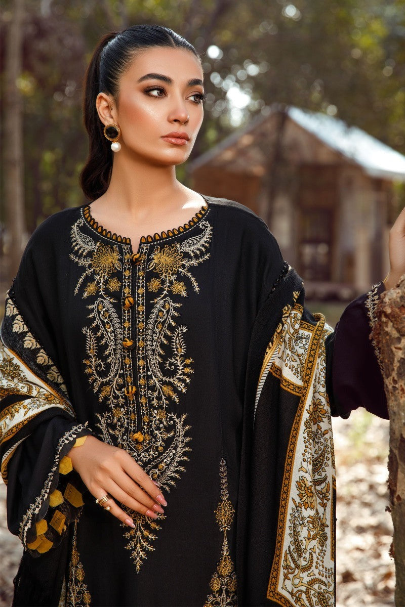 QN816 WINTER 3PC Dhannak Embroidered suit with Printed Shawll - Qirat Noman