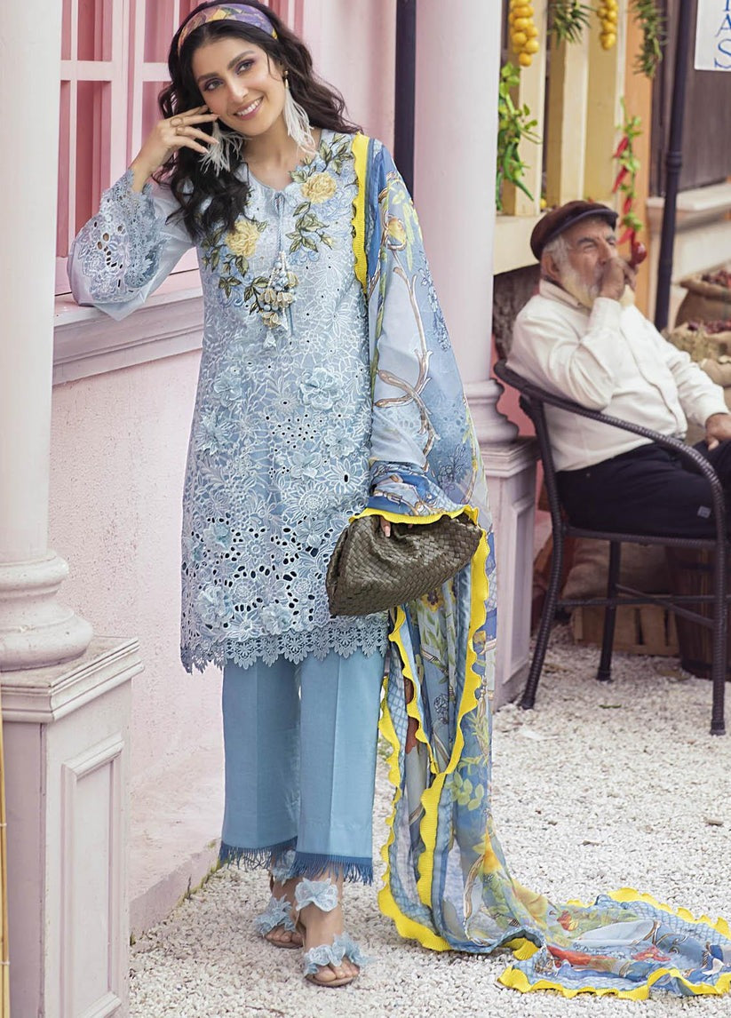 QN713- SUMMER MUSHQ 3PC EMBROIDERED LAWN SUIT WITH PRINTED SILK DUPATTA - Qirat Noman