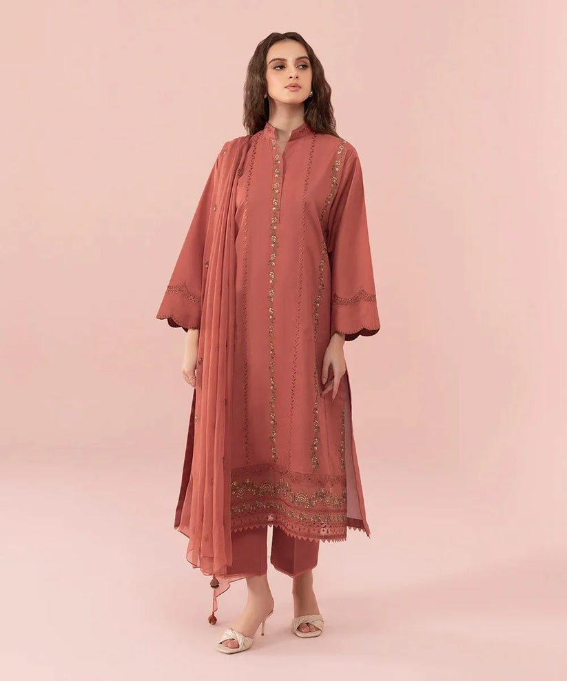 QN731-SUMMER 3PC Lawn Embroidered Shirt With Chiffon Embroidered Dupatta - Qirat Noman