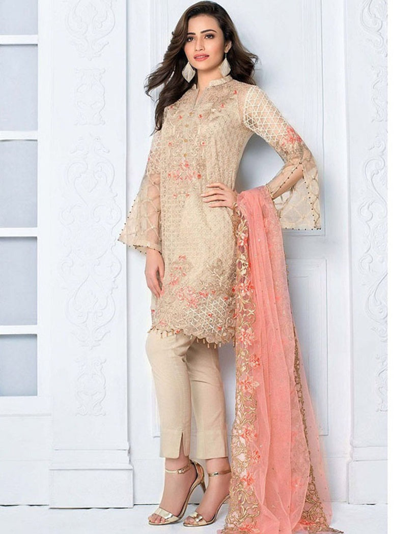 QN004 - Gul Ahmed Summer Embroided 3pc Lawn dress with embroidered Organza dupatta - Qirat Noman