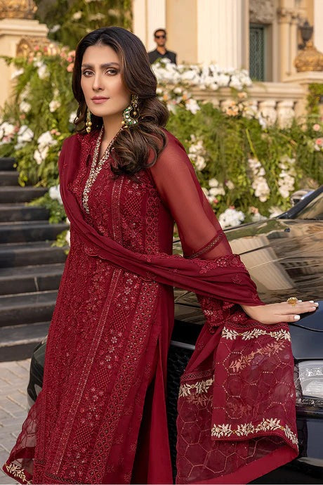 QN733-SUMMER 3 Piece Unstitched Heavy Embroidered Summer  Lawn Suit With Heavy Embroidered Chiffon Dupatta - Qirat Noman