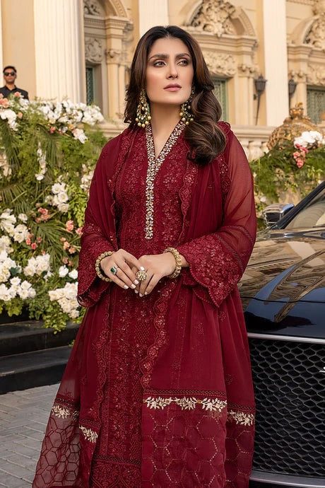 QN733-SUMMER 3 Piece Unstitched Heavy Embroidered Summer  Lawn Suit With Heavy Embroidered Chiffon Dupatta - Qirat Noman